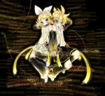  1boy 1girl arm_warmers bad_id bad_pixiv_id binary blonde_hair brother_and_sister detached_sleeves hair_ornament hair_ribbon hairclip headphones highres hyerry kagamine_len kagamine_len_(append) kagamine_rin kagamine_rin_(append) leg_warmers navel ribbon short_hair shorts siblings touyama_soboro twins vocaloid vocaloid_append 