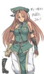  alternate_costume bare_shoulders braid fingerless_gloves gauntlets gloves hat highres hong_meiling houtengeki jaoooo long_hair military military_uniform necktie peaked_cap red_eyes red_hair redhead sketch sleeveless solo tattoo touhou translated twin_braids uniform 