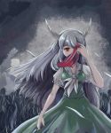  covering covering_eyes covering_face ex-keine fanxuying highres horns kamishirasawa_keine long_hair red_eyes silver_hair solo touhou very_long_hair 