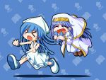  akasaka_takanari blue_hair chibi closed_eyes crossover eyes_closed habit hat ikamusume index long_hair look-alike lookalike nun robe safety_pin shinryaku!_ikamusume tears tentacle_hair to_aru_majutsu_no_index 