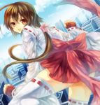  bow brown_eyes brown_hair from_behind hair_ribbon long_hair looking_at_viewer looking_back musubi nanatomi_yuki ponytail ribbon sekirei thigh-highs thighhighs 