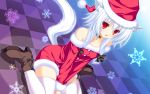  animal_ears christmas collar fang foxgirl koshimizu_rei mikagami_mamizu neko_koi red_eyes santa_costume tail tenmaso thigh-highs thighhighs whirlpool white_hair 