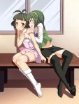  akizuki_ryou antenna_hair bench black_eyes black_legwear black_thighhighs blush bon_(moegomi) boots brown_hair crossdressing crossdressinging cute_&amp;_girly_(idolmaster) dress drooling green_hair hairband idolmaster idolmaster_dearly_stars knee_boots naughty_face no_shoes open_mouth otonashi_kotori panties pantyshot pantyshot_(sitting) pantyshot_sitting rape_face saliva short_hair sitting skirt smile strap_slip thigh-highs thigh_strap thighhighs trap underwear white_panties window you_gonna_get_raped 