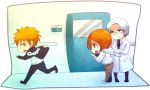  casual chibi highres hospital inoue_orihime ishida_ryuuken kurosaki_ichigo orange_hair running smile white_hair yougirasu 