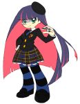  beret green_eyes hat long_hair multicolored_hair nail_polish necktie panty_&amp;_stocking_with_garterbelt plaid school_uniform skirt smile solo stocking_(character) stocking_(psg) striped striped_legwear striped_thighhighs tartan thigh-highs thighhighs two-tone_hair 