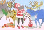  christmas christmas_lights christmas_ornaments christmas_tree gift hat mittens mokeo original pantyhose pink_hair red_eyes reindeer santa_costume santa_hat stuffed_animal stuffed_toy wreath 