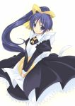  blue_hair itou_noemi long_hair maid ponytail sakurai_unan smile solo tray with_you 