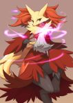  delphox fire fur furry magic no_humans pokemon pokemon_(creature) pokemon_(game) pokemon_xy purple_fire red_eyes solo stick wadani_hitonori 