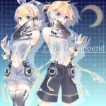  blonde_hair blue_eyes brother_and_sister character_name cosmos detached_sleeves grid hair_ornament hair_ribbon hairclip hand_on_headphones headphones highres kagamine_len kagamine_len_(append) kagamine_rin kagamine_rin_(append) leg_warmers navel navel_cutout popped_collar ribbon short_hair shorts siblings thighhighs twins vocaloid vocaloid_append 