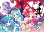  blue_hair blush boots bow chypre_(heartcatch_precure!) coffret_(heartcatch_precure!) cure_blossom cure_marine cure_moonlight dark_precure dress earrings flower hair_bow hair_ribbon hanasaki_tsubomi heart heartcatch_precure! jewelry kurumi_erika long_hair magical_girl multiple_girls natsuhiko pink_eyes pink_hair ponytail precure ribbon skirt smile thigh-highs thighhighs tsukikage_yuri very_long_hair wand white_legwear white_thighhighs wrist_cuffs 