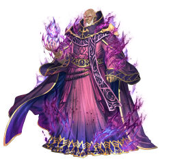  1boy absurdres aura bald beard bracelet commentary_request dark-skinned_male dark_aura dark_skin dragonstone facial_hair fire_emblem fire_emblem:_mystery_of_the_emblem fire_emblem_heroes full_body highres izuka_daisuke jewelry male_focus medeus official_art old old_man pointy_ears purple_robe red_eyes robe simple_background solo standing white_background white_hair 