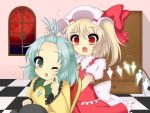  blonde_hair flandre_scarlet green_eyes green_hair komeiji_koishi kumatoshi multiple_girls red_eyes touhou 