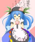 blue_hair hat hinanawi_tenshi kumatoshi skirt smile solo touhou