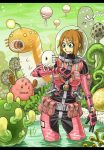  animal breasts brown_hair gloves green_eyes helmet original pet plant ponytail solo spacesuit tony_(chikaku_kabin) water 