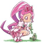  boots cure_blossom flower hanasaki_tsubomi heartcatch_precure! heartcatch_pretty_cure! long_hair magical_girl pink_eyes pink_hair ponytail precure pretty_cure rokuman_kyuu solo squatting very_long_hair wavy_mouth 