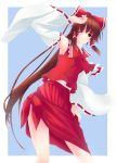  bow brown_hair detached_sleeves hair_bow hakurei_reimu highres long_hair miko red_eyes sae^2 solo touhou 