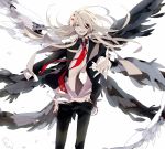  afuro_terumi black_wings blonde_hair eyepatch formal inazuma_eleven inazuma_eleven_(series) male multiple_wings outstretched_hand red_eyes seraph seraphim solo suit suou wings 
