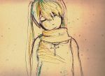  closed_eyes cross eyes_closed hachi hatsune_miku jewelry multicolored_hair necklace scarf sketch twintails vocaloid 