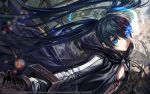  alphonse alphonse_(white_datura) bikini_top black_rock_shooter black_rock_shooter_(character) blue_eyes chain chains coat highres long_hair ringed_eyes scar solo twintails wallpaper 