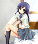  bed black_hair blue_eyes dressing long_hair momijiko ore_no_imouto_ga_konna_ni_kawaii_wake_ga_nai school_uniform serafuku sitting undressing 