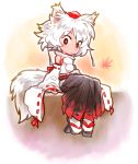  :o animal_ears chibi face geta hat inubashiri_momiji leaf looking_down maple_leaf matsuda_(matsukichi) matsukichiii orange_eyes short_hair sitting skirt solo tail tengu-geta tokin_hat touhou white_hair wolf_ears wolf_tail 