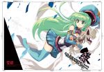  elbow_gloves gloves green_eyes green_hair hat long_hair original pointy_ears skirt solo thigh-highs thighhighs tokiame 