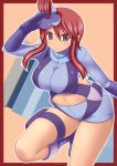  blue_eyes border breasts cleavage d_kurouri fuuro_(pokemon) hair_ornament large_breasts navel pokemon pokemon_(game) pokemon_black_and_white pokemon_bw red_border red_hair redhead 