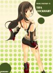  breasts brown_hair character_name cleavage elbow_gloves final_fantasy final_fantasy_vii fingerless_gloves gloves legs long_hair looking_back low-tied_long_hair miniskirt red_eyes skirt solo square_enix standing tifa_lockhart title_drop 