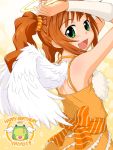  angel_wings back bad_id blush brown_hair cute_&amp;_girly_(idolmaster) green_eyes halo halo_grab idolmaster looking looking_at_viewer open_mouth punto smile solo takatsuki_yayoi twintails wings 