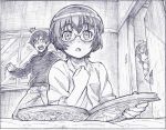  :o blush brother_and_sister fang glasses ko kousaka_kirino kousaka_kyousuke magazine multiple_girls open_door open_mouth ore_no_imouto_ga_konna_ni_kawaii_wake_ga_nai peeking_out sakino_shingetsu short_hair siblings tamura_manami traditional_media window 