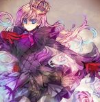 blue_eyes bow character_request crown dress flower gloves gradient_hair long_hair multicolored_hair pink_rose red_rose rose rose_witch shiei_no_sona-nyl solo tenkuu_sphere 