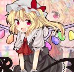  alternate_color asa_(coco) ascot bad_id butterfly fang flandre_scarlet hat laevatein open_mouth purple_eyes smile solo touhou violet_eyes wings zoom_layer 