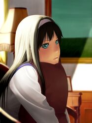  aqua_eyes bad_id black_hair blue_eyes headband long_hair school_uniform tohno_akiha toono_akiha tsukihime 