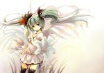  blue_eyes dress floating_hair flower green_hair hatsune_miku lily_(flower) long_hair shomon solo thigh-highs thighhighs twintails vocaloid world_is_mine_(vocaloid) 