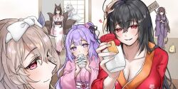 akagi_(azur_lane) animal_ears azur_lane fox_ears fox_tail kaga_(azur_lane) kashino_(azur_lane) kimono long_hair multiple_girls multiple_tails taihou_(azur_lane) unicorn_(azur_lane)