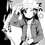  dojikko_pose hat kousaka_kyousuke long_hair monochrome ore_no_imouto_ga_konna_ni_kawaii_wake_ga_nai tongue translated watarai_keiji wink 