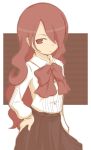  bow hair_over_one_eye hand_on_hip hips idu_michito kirijou_mitsuru long_hair persona persona_3 red_eyes red_hair redhead simple_background 