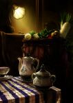  copyright_request cup highres lamp no_humans table tachikawa_mushimaro teacup teapot vegetable 