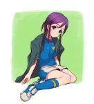  gutn inazuma_eleven inazuma_eleven_(series) jacket kudou_fuyuka purple_hair sitting soccer_uniform solo 