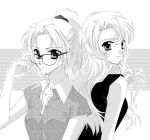  2girls detective_conan glasses ito ito_(artist) kirisaki_eri kisaki_eri kudou_yukiko long_hair meitantei_conan monochrome multiple_girls ponytail smile 