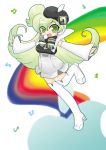  beret blonde_hair boots bowtie detached_sleeves green_eyes green_hair hat macloid macne_nana macne_nanaberet musical_note musical_notes open_mouth outstretched_arms rainbow red_eyes singing smile solo spread_arms 