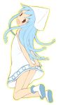  bad_id blue_hair brown_eyes dress hat idu_michito ikamusume long_hair looking_back shinryaku!_ikamusume solo tentacle_hair 