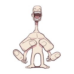  closed_eyes cocomayo29_(tomato) facing_viewer full_body hololive listener_(inugami_korone) monster no_humans open_mouth simple_background standing teeth white_background 