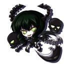  big_eyes black_dress black_rock_shooter chibi dead_master green_eyes green_hair horns kiki_fushigi scythe skull weapon 