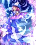 butterfly cherry_blossoms fan ghost hat highres japanese_clothes petals pink_hair red_eyes saigyouji_yuyuko short_hair solo straw_like touhou 
