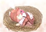  animal_ears blush boxinhev chibi child closed_eyes dress fetal_position finger_in_mouth hat long_sleeves lying mystia_lorelei nest on_side pink_hair short_hair sleeping solo touhou wings young 