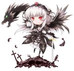  bad_id black_wings cross dress feathers flower frills hairband long_hair mtyy open_mouth pink_rose red_eyes rose rozen_maiden solo suigintou sword transparent_background weapon white_hair wings 