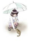  bishoujo_senshi_sailor_moon black_hair cat hino_ryutaro kitten kneeling lowres purple_eyes purple_legwear purple_thighhighs rain sailor_saturn short_hair tomoe_hotaru umbrella 