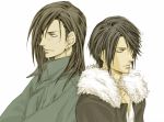  age_difference black_hair brown_hair father_and_son final_fantasy final_fantasy_viii fur_trim jacket jewelry laguna_loire male multiple_boys nishi_(wweesstt) scar single_earring spoilers squall_leonhart white_background 