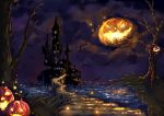  castle halloween jack-o'-lantern night night_sky no_humans original pumpkin sky sukya tree 
